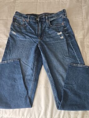 American Eagle Outfitters Women's Dark Blue Straight Leg Jeans-Long Length